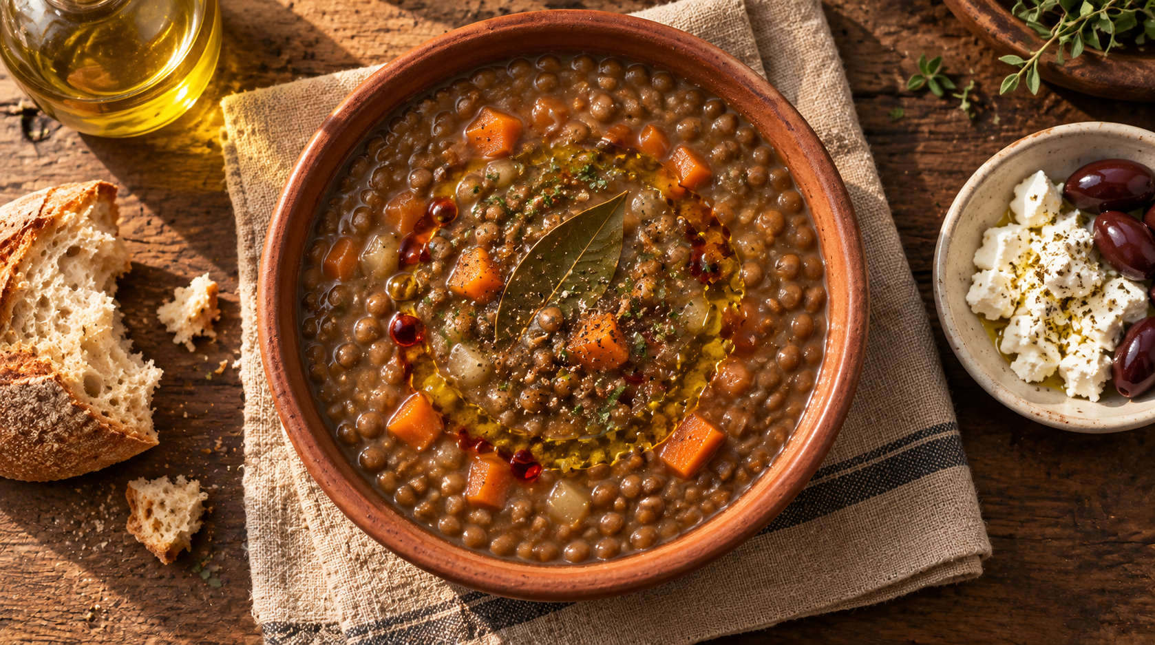 Fakes - Greek Brown Lentil Soup with Bay Leaves and Red Wine Vinegar