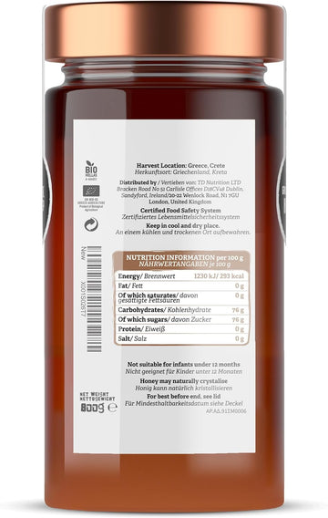 APSOGO Organic Thyme Honey - Pure Wilderness Honey from Greece, Crete - Strong Taste & Golden Colour (400g)