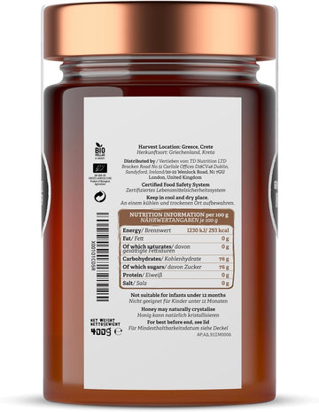 APSOGO Organic Thyme Honey - Pure Wilderness Honey from Greece, Crete - Strong Taste & Golden Colour (400g)