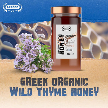 APSOGO Organic Thyme Honey - Pure Wilderness Honey from Greece, Crete - Strong Taste & Golden Colour (800g)