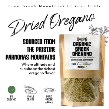 Apsogo Oregano - Organic Dried Oregano from Greece, premium quality, 200g, sourced from Parnonas Mountains for rich flavor.