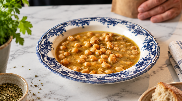 Revithosoupa - Greek Chickpea Soup with Lemon, Oregano and Chilli-Rosemary Oil