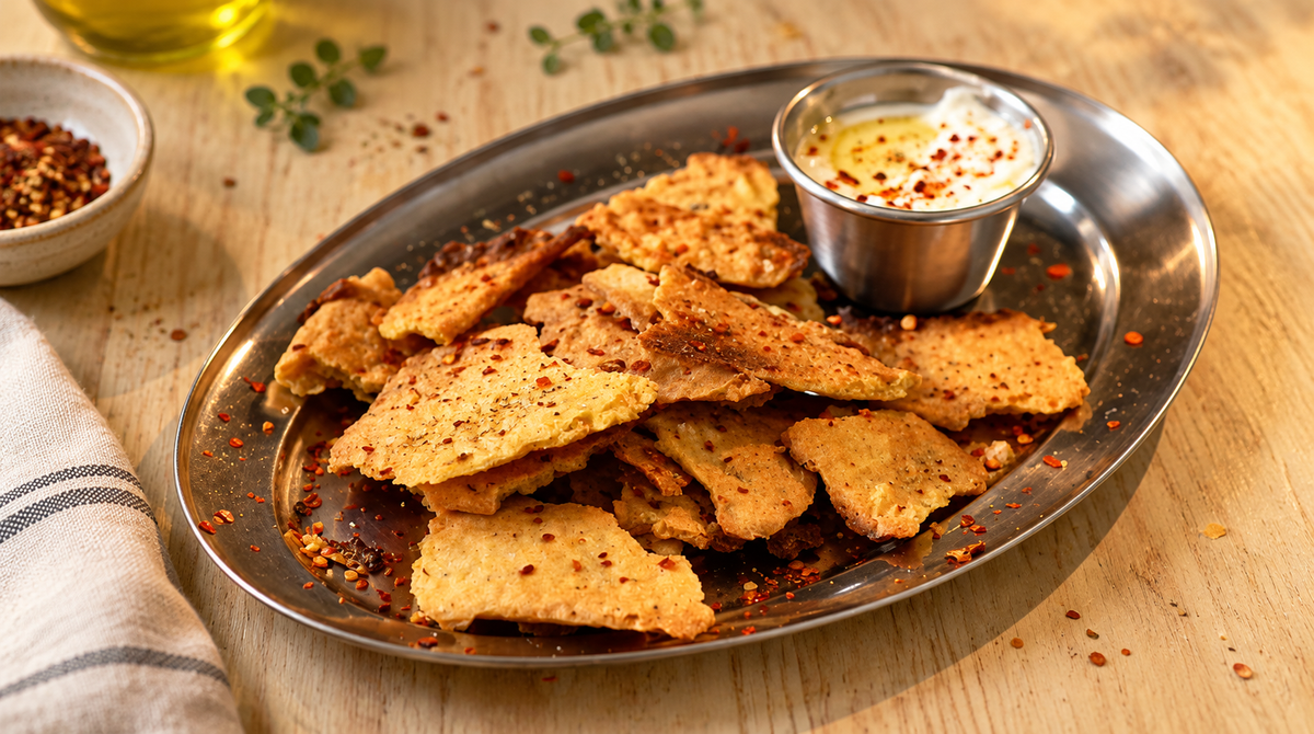 Crispy red lentil chips with oregano and rosemary