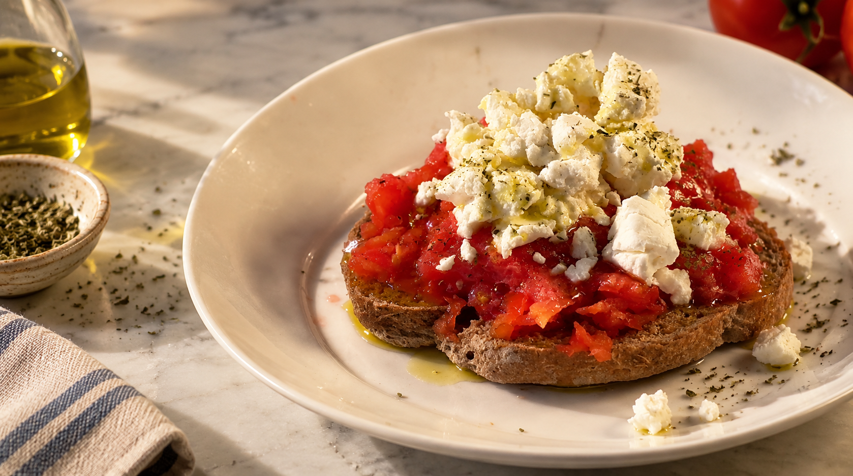 Dakos - Cretan Barley Rusk with Tomato, Feta and Oregano