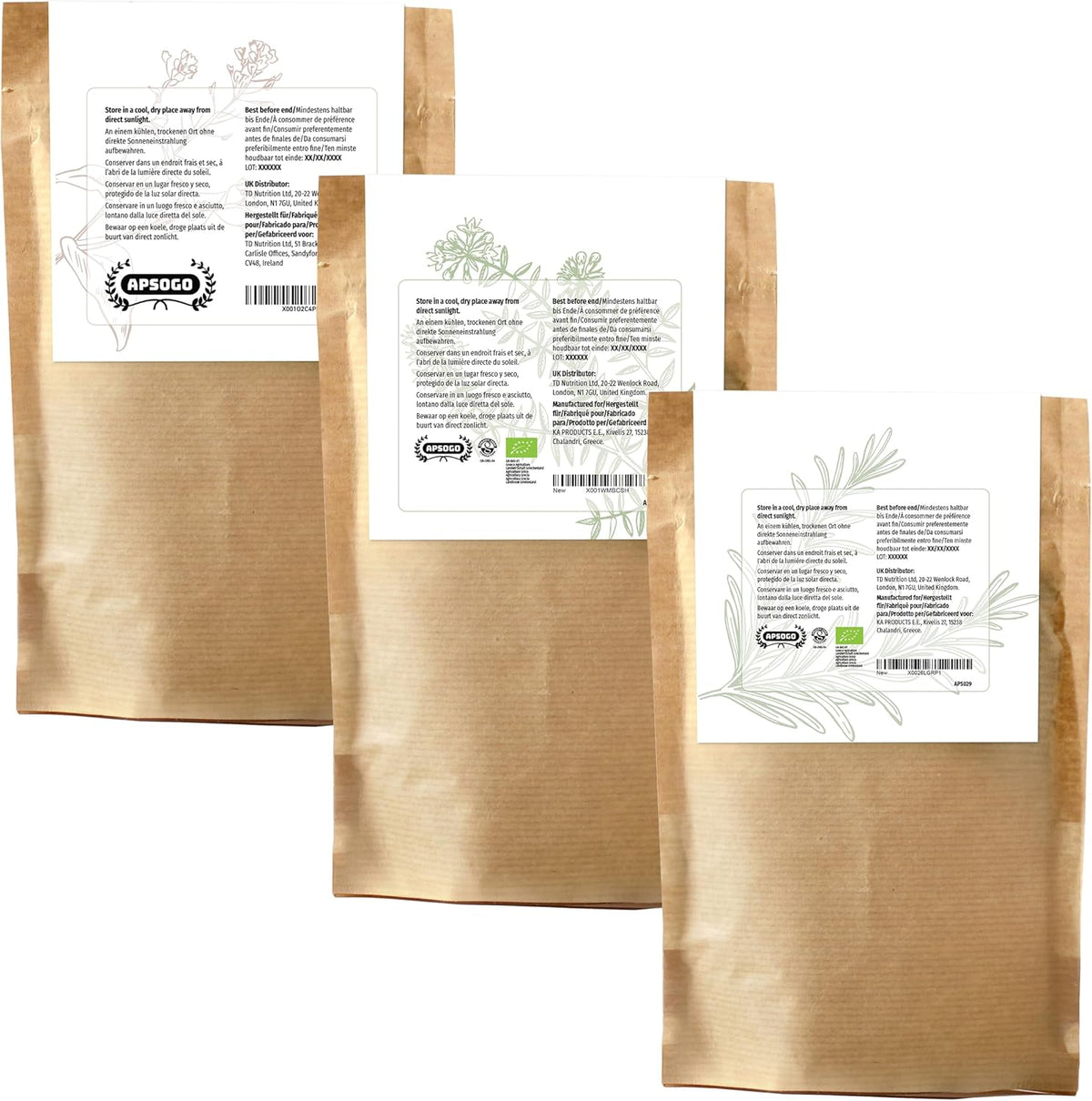 APSOGO Organic Greek Herbs Bundle - Rosemary, Thyme & Oregano - Premium Dried Herbs - Aromatic Mediterranean Flavor