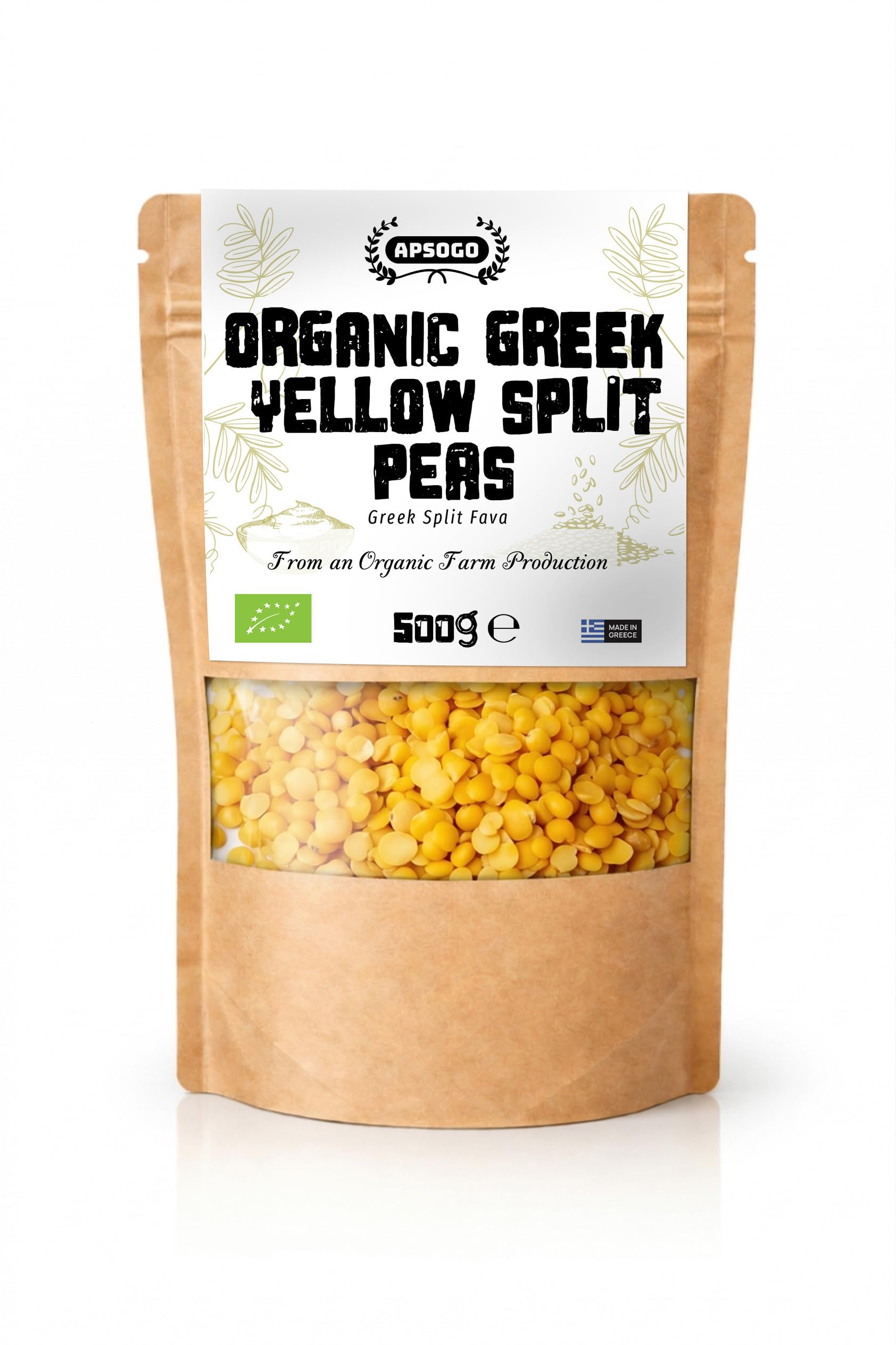 APSOGO Organic Greek Yellow Split Peas Fava 500g resealable pack