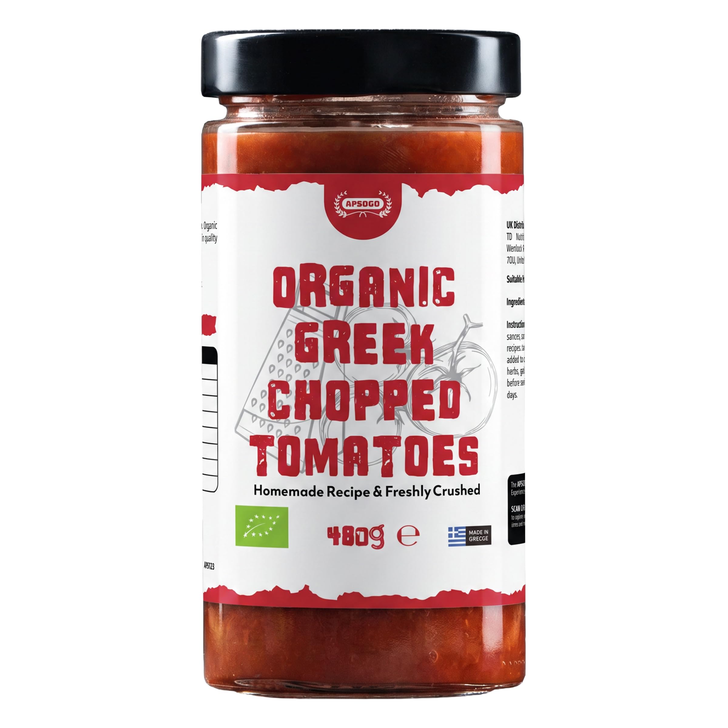 APSOGO Organic Greek Chopped Tomatoes 480g jar
