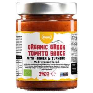 APSOGO Organic Greek Chopped Tomatoes with Ginger and Turmeric 340g jar