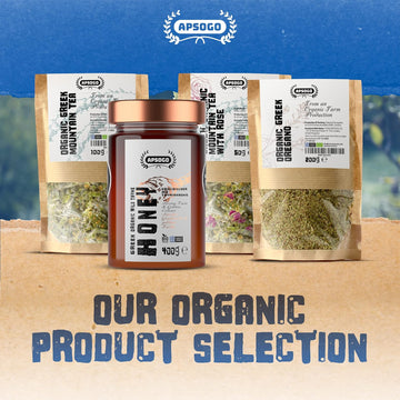 APSOGO Organic Thyme Honey - Pure Wilderness Honey from Greece, Crete - Strong Taste & Golden Colour (400g)