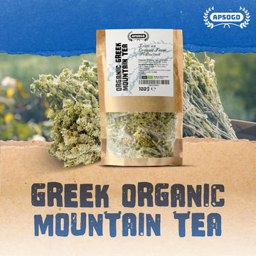 APSOGO Organic Greek Mountain Tea - Premium Quality & Excellent Taste Loose Leaf Herbal Tea, Handpicked with Stems, Leaves & Flowers (100g)