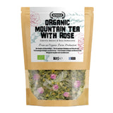 Package of organic mountain tea with rose from Apsogeo on a white background
