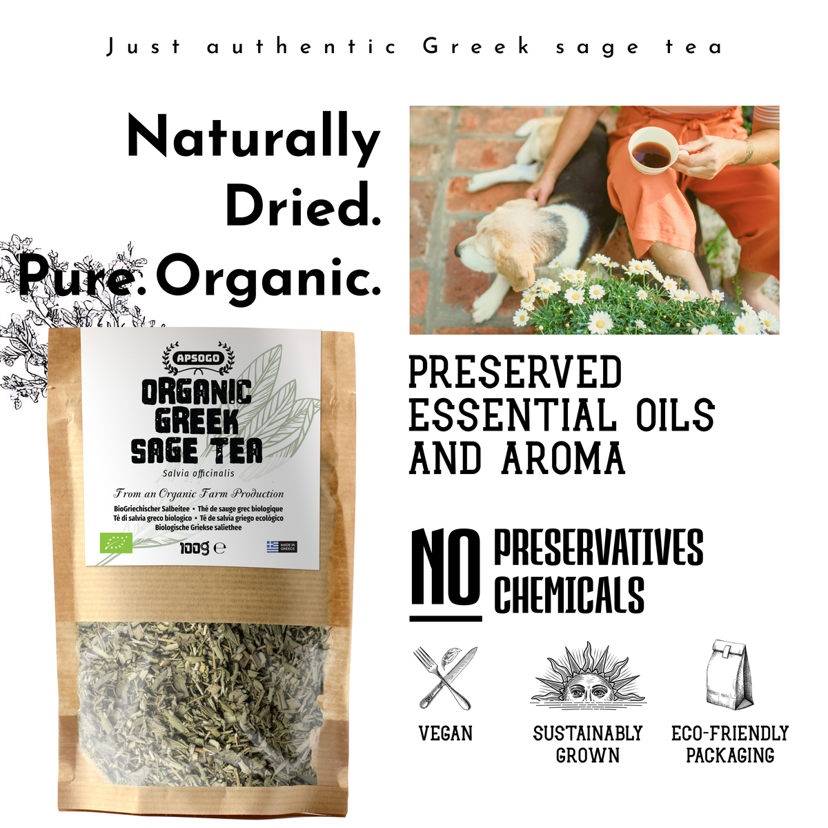 APSOGO Bio Salbeitee aus Griechenland - Premium Qualität & ausgezeichneter Geschmack (100gr)
