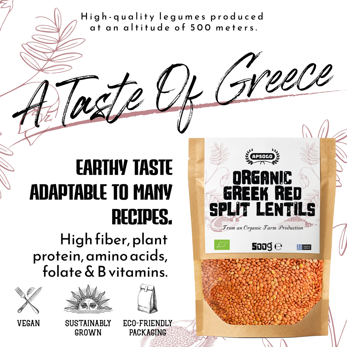 APSOGO Organic Greek Red Split Lentils, product image 3