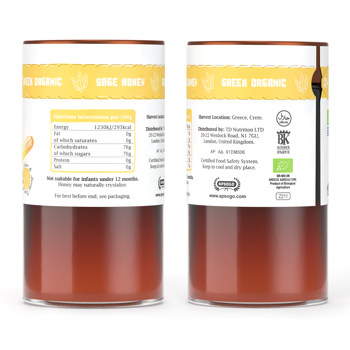Apsogo Organic Forest Sage Honey - Pure Liquid Honey from Crete
