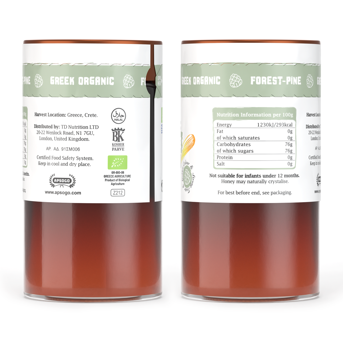 Apsogo Organic Greek Forest Pine Honey - Pure Liquid Honey from Crete