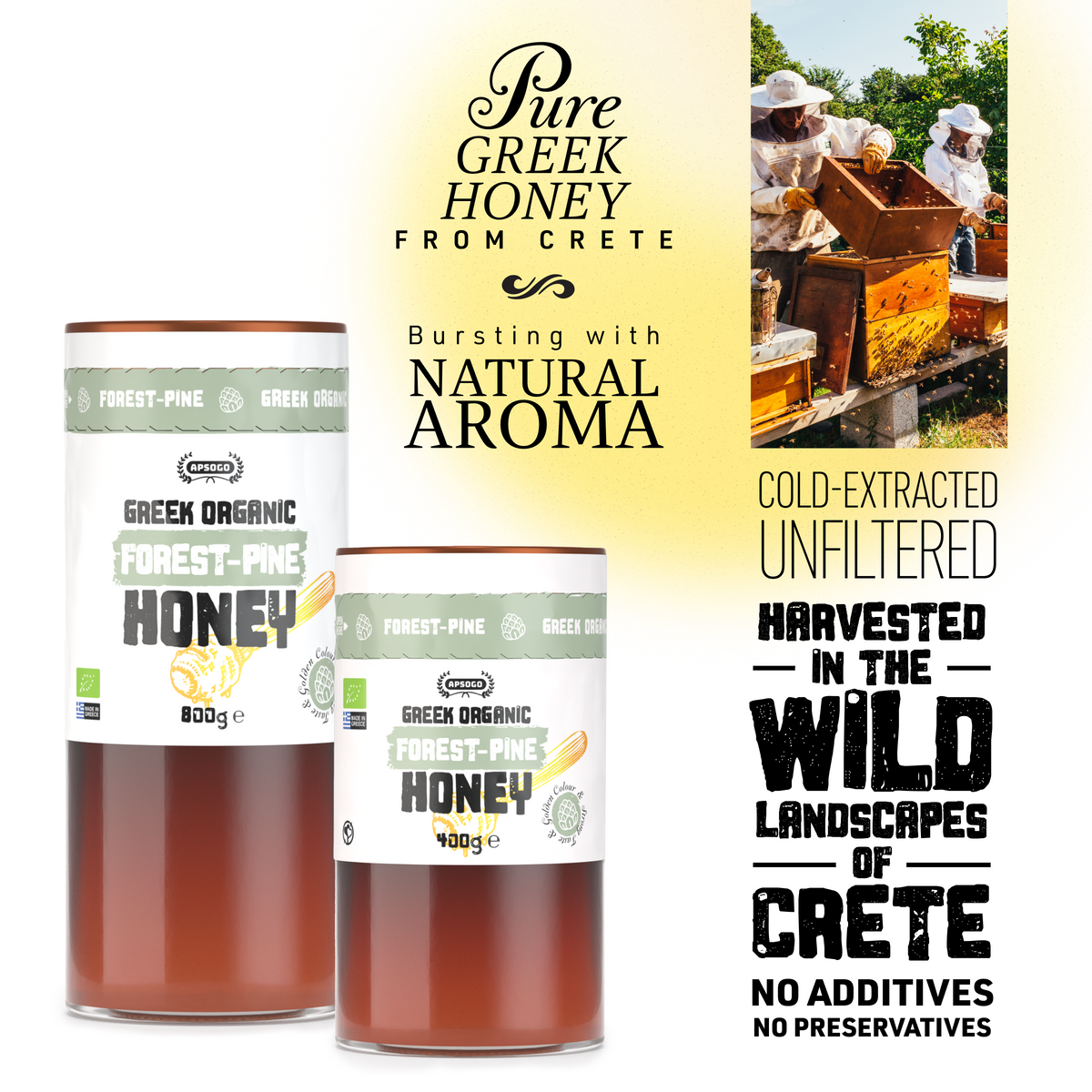 Apsogo Organic Greek Forest Pine Honey - Pure Liquid Honey from Crete