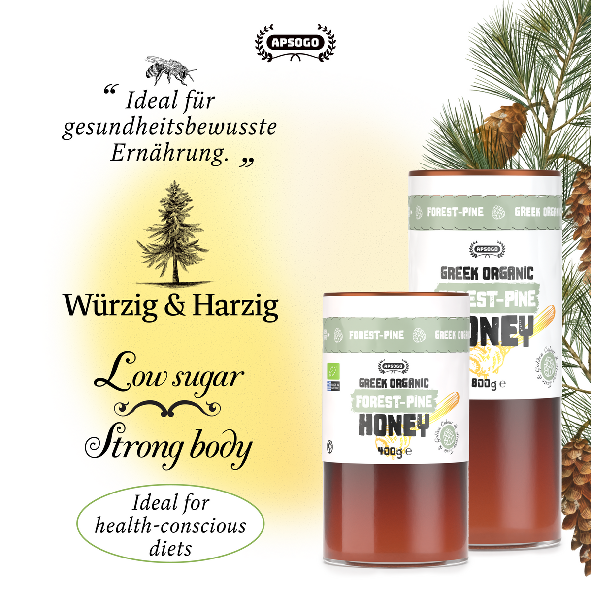 Apsogo Organic Greek Forest Pine Honey - Pure Liquid Honey from Crete