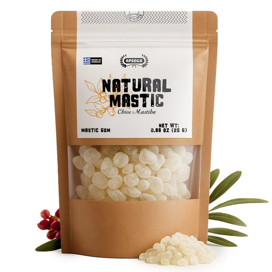 Apsogo Chios Mastiha 25g – 100% Natural Mastic Gum Tears from Greece – Medium Size – Sugar-Free, Vegan Chewing Gum, Pure Chios Mastic