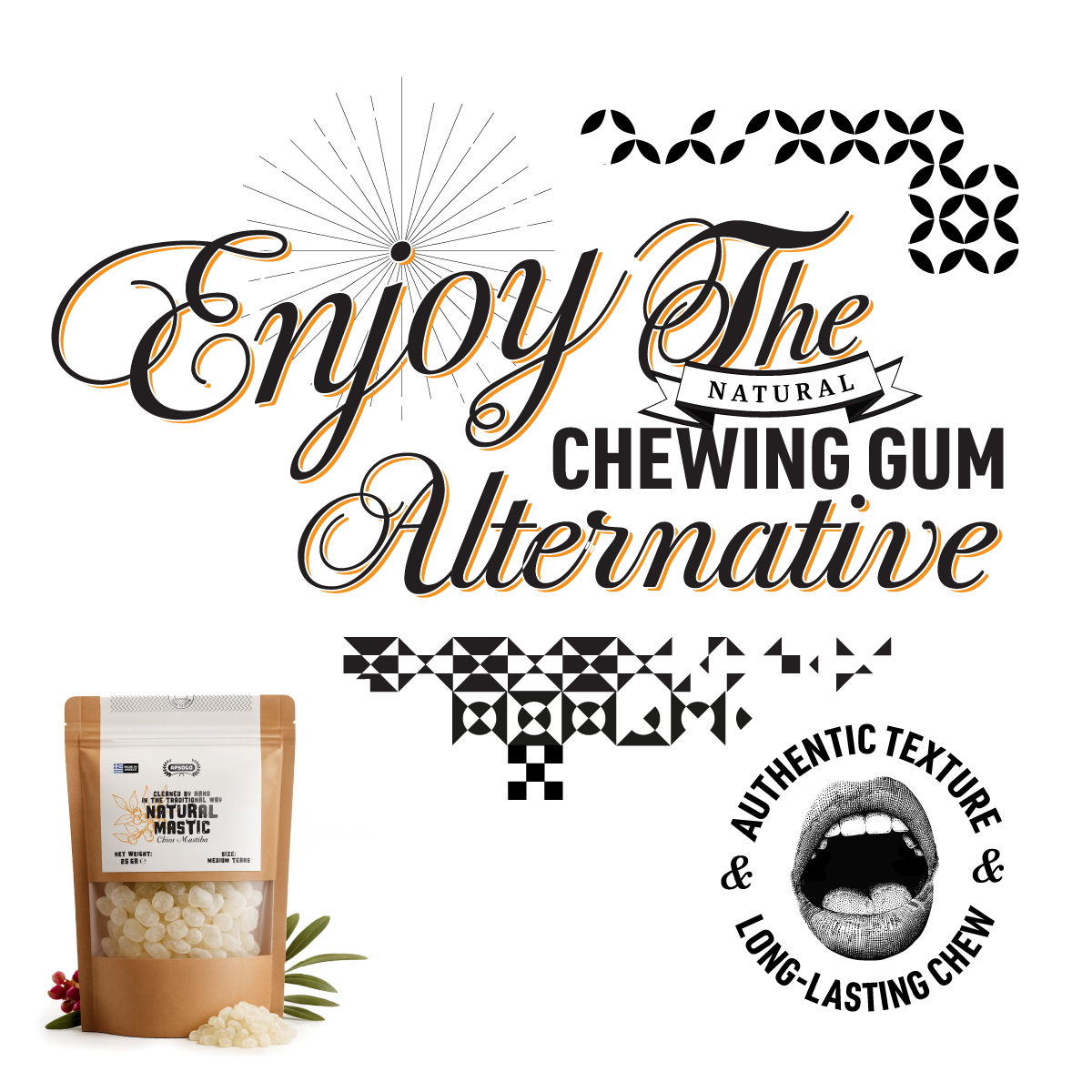 Apsogo Chios Mastiha 25g – 100% Natural Mastic Gum Tears from Greece – Medium Size – Sugar-Free, Vegan Chewing Gum, Pure Chios Mastic