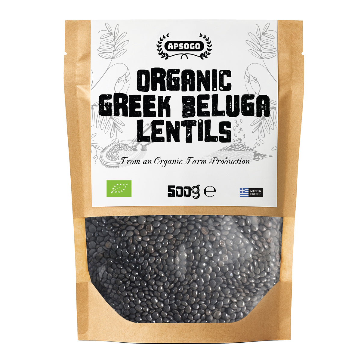 APSOGO Organic Greek Beluga Lentils, black, 500g pouch