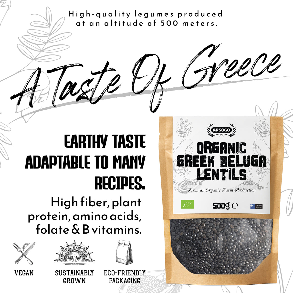 APSOGO Organic Greek Beluga Lentils, product image 3