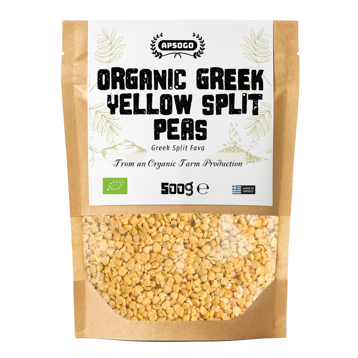 APSOGO Organic Greek Yellow Split Peas (Fava), 500g pouch