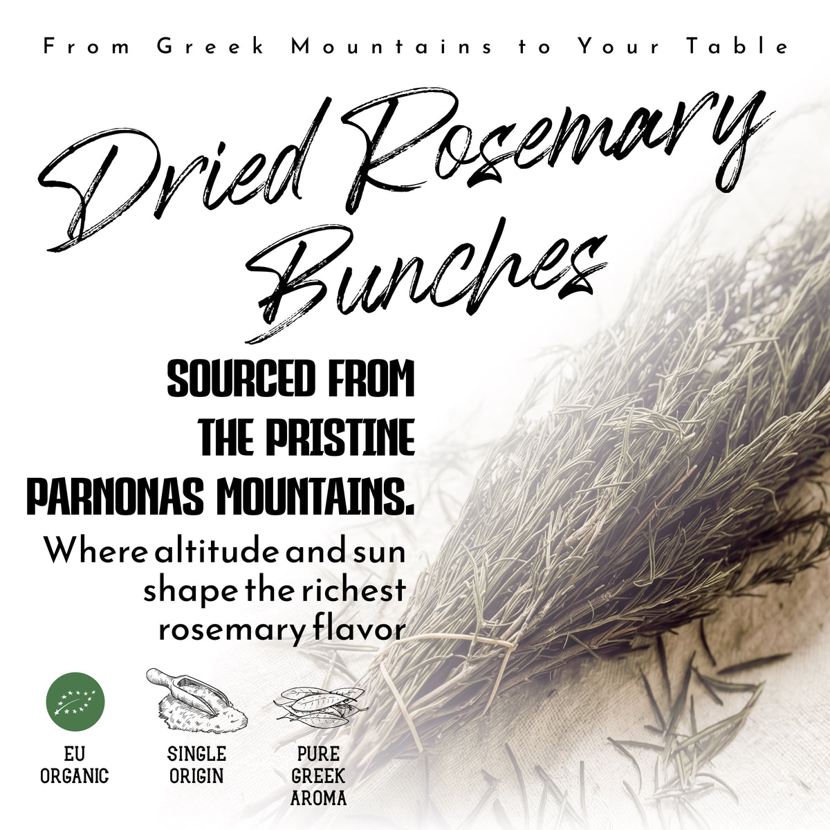 Apsogo Organic Greek Rosemary Bunches - Dried on the Stem, 50g