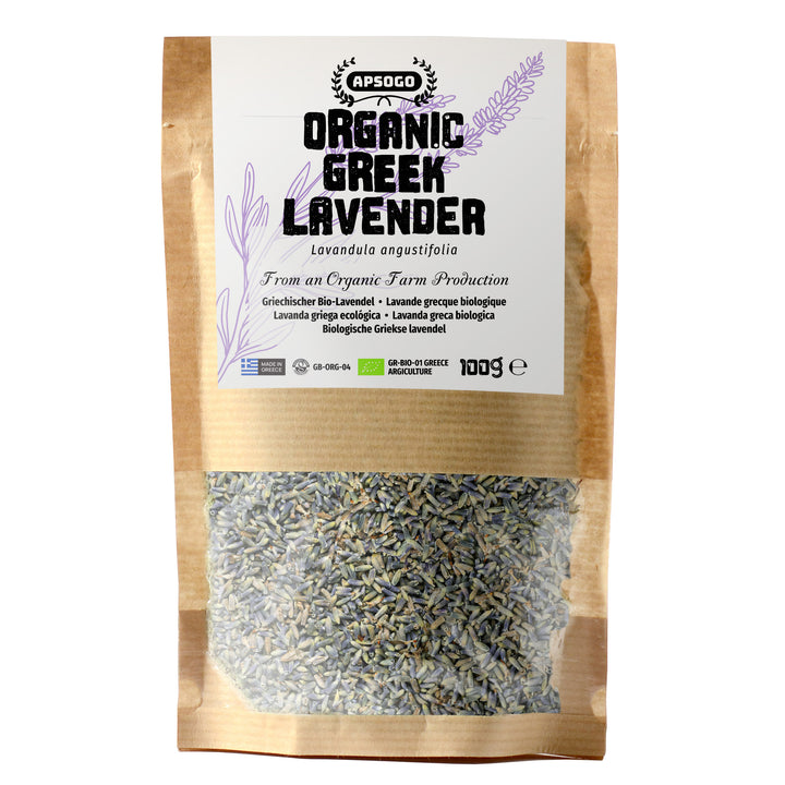 Apsogo Lavender - Dried Organic Lavender from Greece - Premium Quality & Fragrant Aroma, Perfect for Herbal Teas or Unique Culinary Blends (100g)