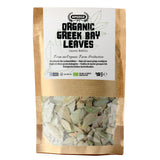 Bag of organic Greek bay leaves with Apsogo branding on a white background