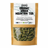 Package of organic Greek mountain tea with visible tea leaves and branding on a white background