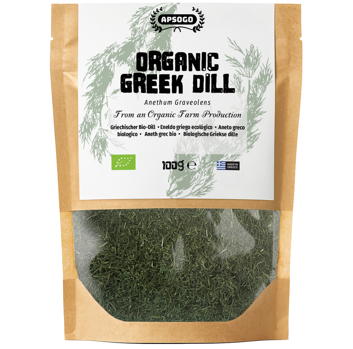 Apsogo Organic Dried Dill (100g) - Premium Greek Dill - Fresh Herbal Aroma & Delicate Sweet Flavour - Eco-Friendly Resealable Pouch - Natural Culinary Herb