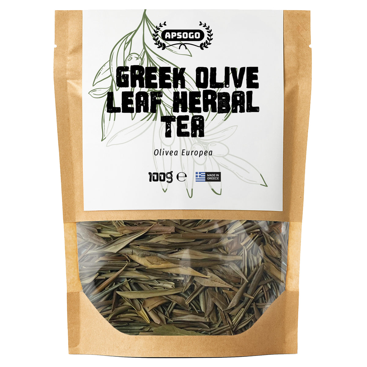 APSOGO Greek Olive Leaf Tea, loose leaves, 100g pouch
