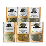 APSOGO Greek Herbal Tea Collection - 6 Organic Loose Leaf Teas 6x100g - Mountain Tea, Sage, Spearmint, Chamomile, Peppermint & Marjoram - Caffeine-Free Set