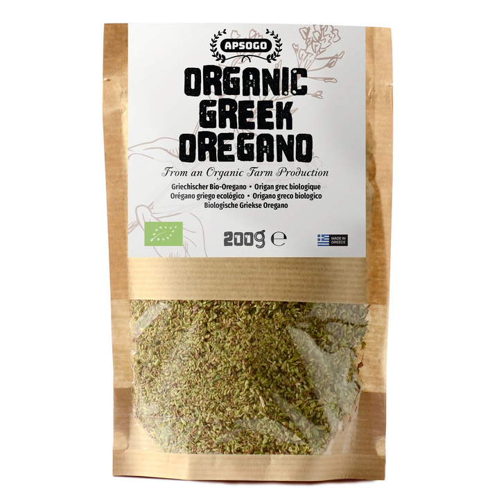 Apsogo Oregano 200g bag, Organic Dried Oregano from Greece, premium quality with excellent taste, showcased in eco-friendl...